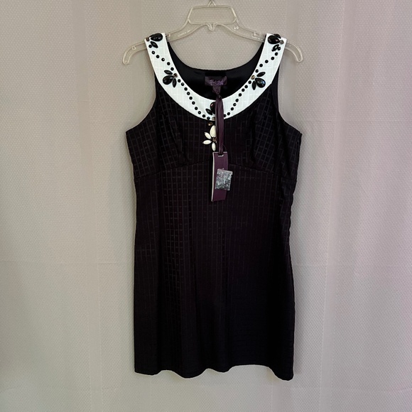 Hale Bob Beaded Color Blocking Dress Black/ White Sz L NWT - Picture 1 of 12